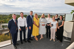 Hon Peter Malinauskas MP, Premier, Hon Nick Champion MP, Hon Nat Cook MP, Hon Katrine Hildyard MP, Lucy Hood, State Member for Adelaide, Jamie McClurg from Tandem, YWCA Australia Board President Helen Conway, GM Kate Whittle and GM Libby van der Vaal at the opening of Adelaide Affordable Housing development